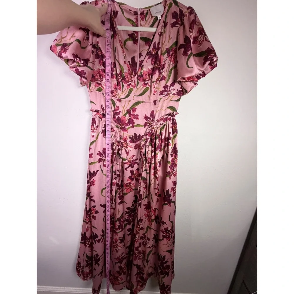 Cinq a Sept Pink Floral Orchid Midi Dress V-Neck Flutter Sleeve Womens Size 8 - Picture 6 of 12